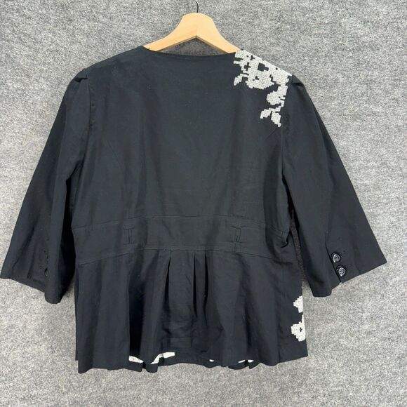 Scott Taylor Blazer Women XL Black Floral Button Up Collared 3/4 Sleeve Lined - Picture 2 of 8
